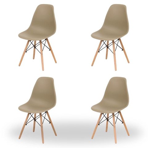 Conjunto 4 Cadeiras Eiffel Pés Madeira Maciça Urban Wood Elomio Bege