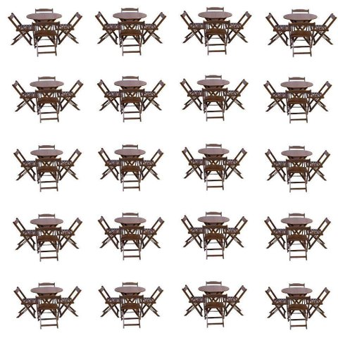 Kit 20 Jogos De Mesa Dobravel Com 4 Cadeiras Tampo Redondo 70X70 Imbuia - Marrom