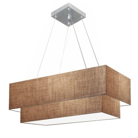 Lustre Pendente Retangular Vivare Md-4138 Cúpula em Tecido 70x30cm X 60x25cm - Bivolt Palha 127/