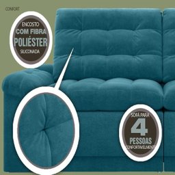 Sofá 4 Lugares Net Confort Assento Retrátil e Reclinável Turquesa 2,20M (L) - 5