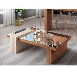 Mesa de Centro Luna Espelhada Nature/ Off White para Sala de Estar Recepção - HB Móveis - 2