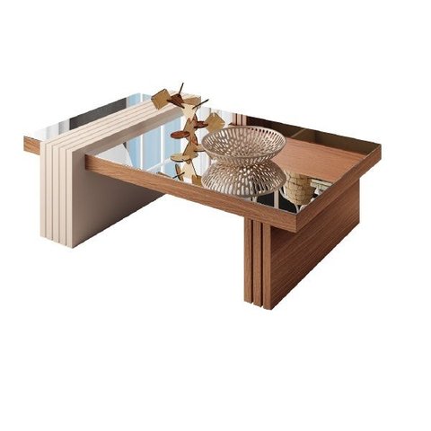 Mesa de Centro Luna Espelhada Nature/ Off White para Sala de Estar Recepção - HB Móveis