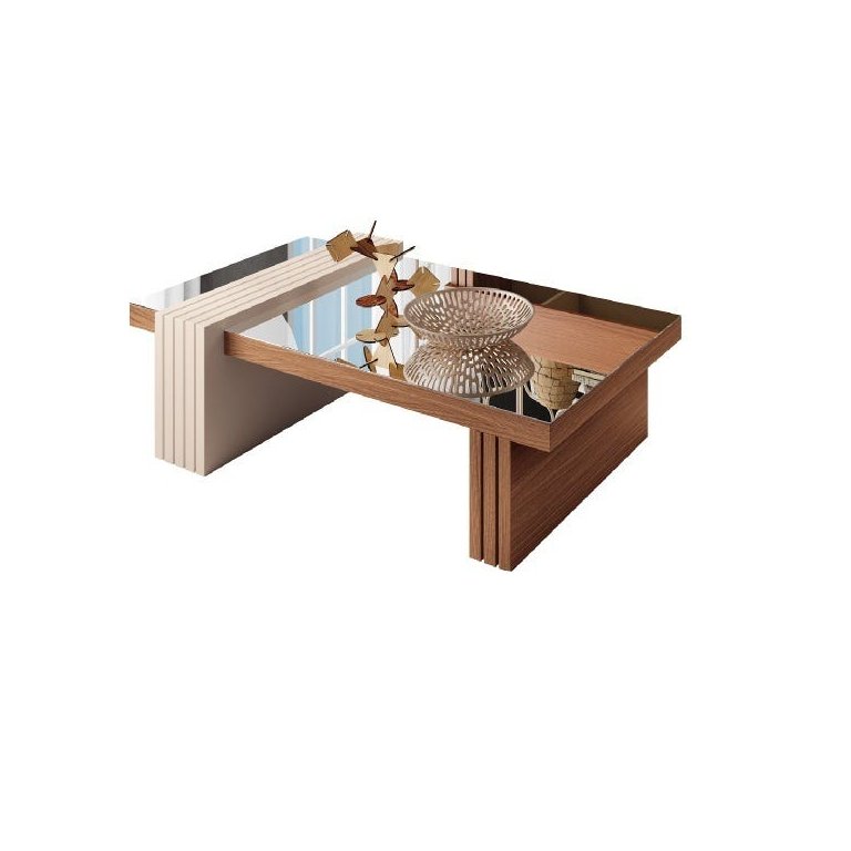 Mesa de Centro Luna Espelhada Nature/ Off White para Sala de Estar Recepção - HB Móveis
