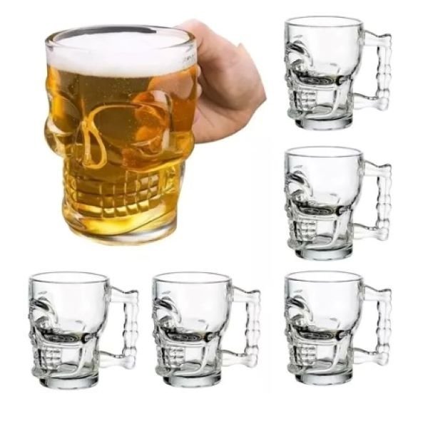 Jogo C/ 6 Canecas para Chopp Cerveja de Vidro Caveira Rock Style 510ml - 7