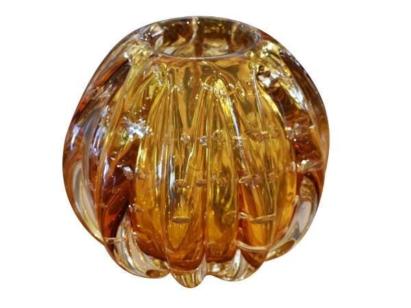 Esfera De Vidro Murano Italy Ambar E Dourado 12x10cm - 2