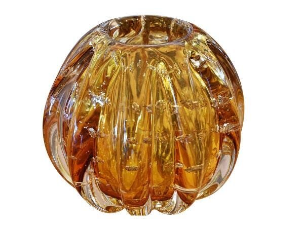 Esfera De Vidro Murano Italy Ambar E Dourado 12x10cm - 1