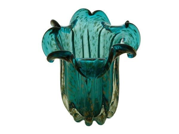 Vaso Murano Flat Lyor Vidro Azul Rose 23x16 cm - 2