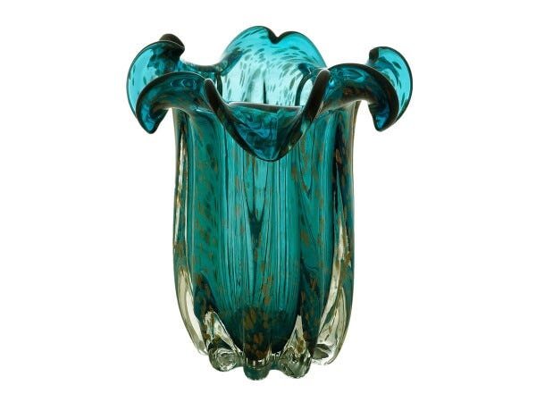 Vaso Murano Flat Lyor Vidro Azul Rose 23x16 cm - 1