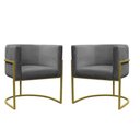 Ver imagem 1 de Kit 2 Poltronas Reforçada Decorativa Sala Carla Base Ferro Dourada Suede Cinza