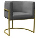 Ver imagem 4 de Kit 2 Poltronas Reforçada Decorativa Sala Carla Base Ferro Dourada Suede Cinza