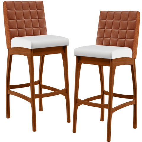 Kit 02 Banquetas Altas Cozinha Sala Jantar Fixa Mila B04 Couríssimo Camel Corano Branco - Lyam