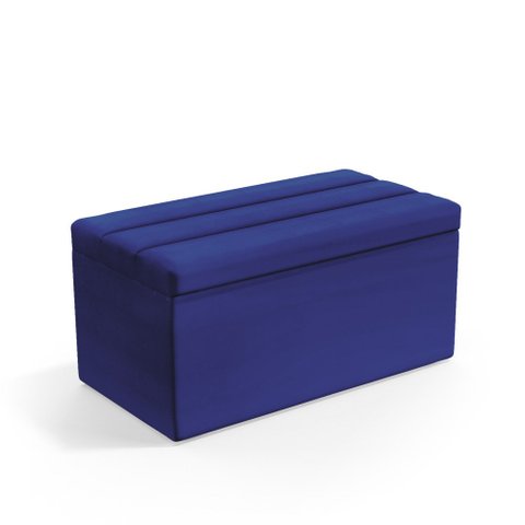 Calçadeira Baú Ursa 90 para Cama de Solteiro A-019 Couro Azul Aradecor