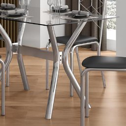 Conjunto de Mesa Leon 120x80cm com 4 Cadeiras Nice Cromado e Tampo de Vidro Tubform - 2