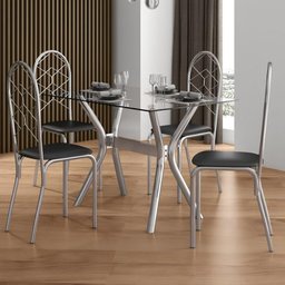 Conjunto de Mesa Leon 120x80cm com 4 Cadeiras Nice Cromado e Tampo de Vidro Tubform - 1