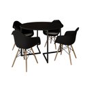 Ver imagem 2 de Mesa Jantar Industrial Preta 110cm Redonda Base V Ferro Preto com 4 Poltronas Eiffel Pretas Madeira