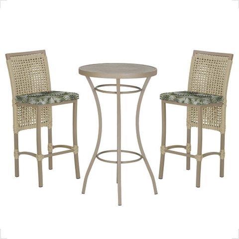 Mesa Bistrô e 2 Banquetas Roma Fendi Corda Náutica Estofado 5 Trama Original