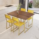 Ver imagem 1 de Conjunto Mesa de Jantar Retangular Imbuia 4 Cadeiras Estofado Riviera Industrial Dourado Don Castro