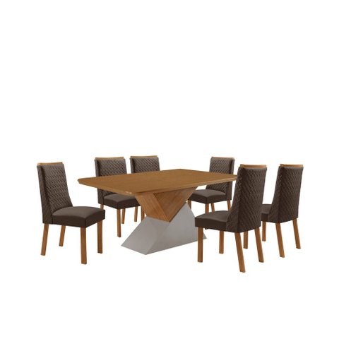 Mesa de Jantar Aster 180cm Tampo MDF Laminado Canto Copo com 6 Cadeiras Carolina