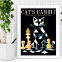 Ver imagem 2 de Quadro Decorativo Gato - Jogo Xadrez 45x34cm - com Vidro:moldura Preta