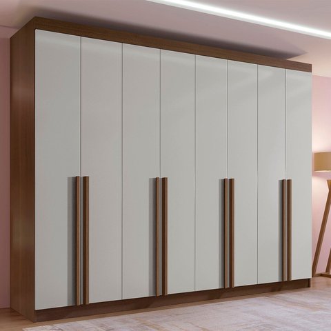 Guarda-Roupa Casal 100% MDF 8 Portas 8 Gavetas Império Marrom Castanho/Off White