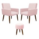 Ver mais imagens de Kit 2 Poltronas e Puff Sala e Quarto Nina Suede Herrero:rosa Bebê