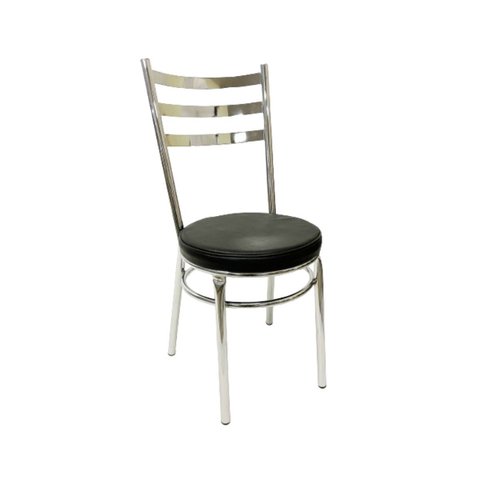 Cadeira de Cozinha Redonda com Reforço Cromada Assento Grosso Preto