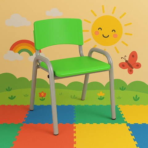 Kit 12 Cadeira Iso Infantil Creche, Escola Base Cinza Verde Claro