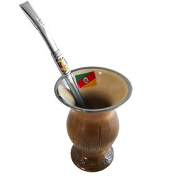 Bomba Chimarrão Tererê Aço Inox 23cm com Rosca e Anel com Pingente de Brasão - 6