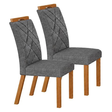 Cadeira para Mesa de Jantar Larissa New Kit 2 Peças Cinamomo Linho Chumbo - Leifer