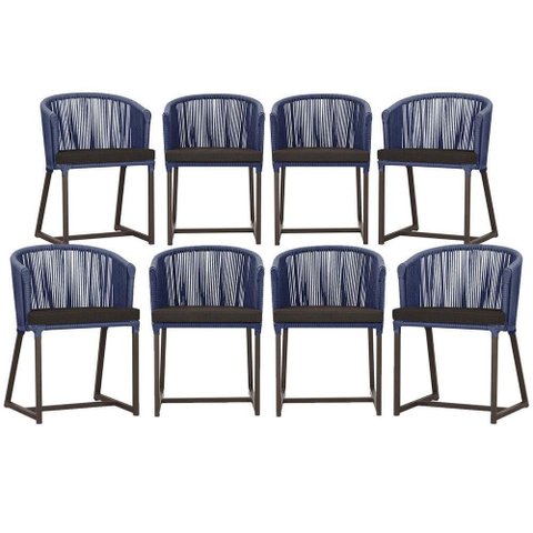 8 Cadeiras de Jantar Área Noronha Marrom E9 Trama Original Azul