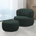 Ver imagem 1 de Conjunto Sala de estar Decorativo Mariele Poltrona Base Giratória em Aço com Puff Couro Verde Musgo