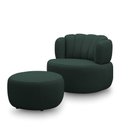 Ver imagem 2 de Conjunto Sala de estar Decorativo Mariele Poltrona Base Giratória em Aço com Puff Couro Verde Musgo