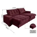 Ver imagem 2 de Sofá Retrátil e Reclinável Califórnia Vinho, 2,10m com Molas Ensacadas