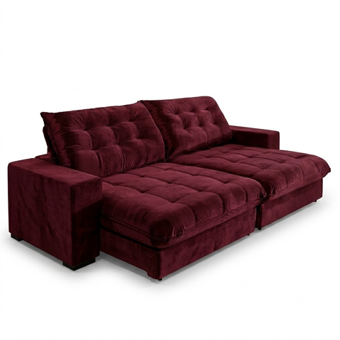 Sofá Retrátil e Reclinável Califórnia, Molas Ensacadas, Pillow Top, Tecido em Veludo, 2,10m.