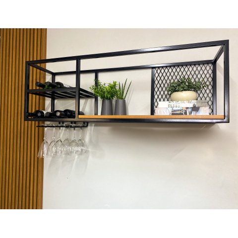 Aéreo Estilo Industrial com Descanso de Garrafas e Porta Taças 120cm Mdf