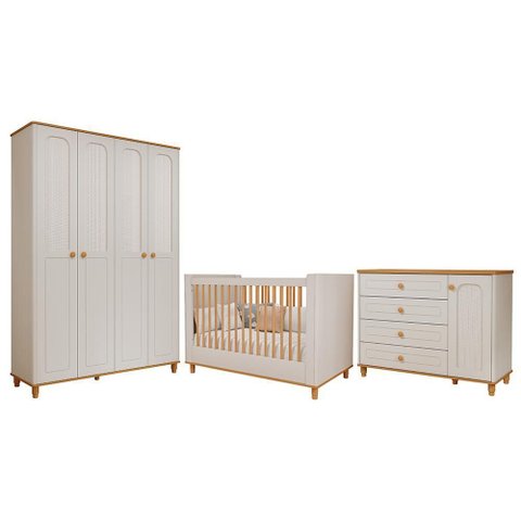 Dormitório Infantil Alfajor Guarda Roupa, Cômoda 1 Porta e Berço Off White/nature - Permóbili