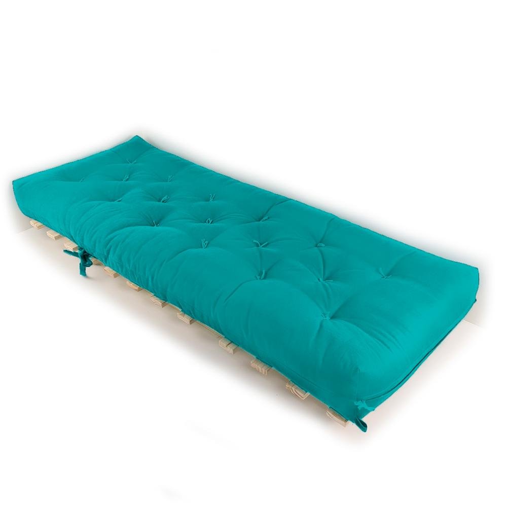 Sofa Cama Solteiro Futon Dobrável Azul Turquesa Acquablock MadeiraMadeira