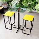 Ver imagem 1 de Conjunto Mesa Alta Bar Bistrô Quadrada Vidro 2 Bancos Estofado Don Castro Decor