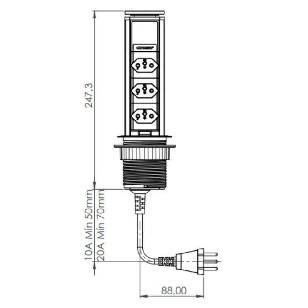 Torre de Tomada Retrátil Multiplug 3 Tomadas 20a - Branco - 2