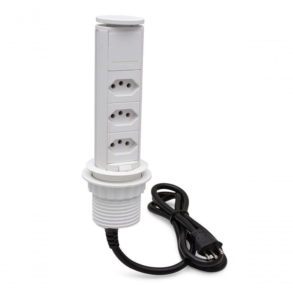 Torre de Tomada Retrátil Multiplug 3 Tomadas 20a - Branco - 4