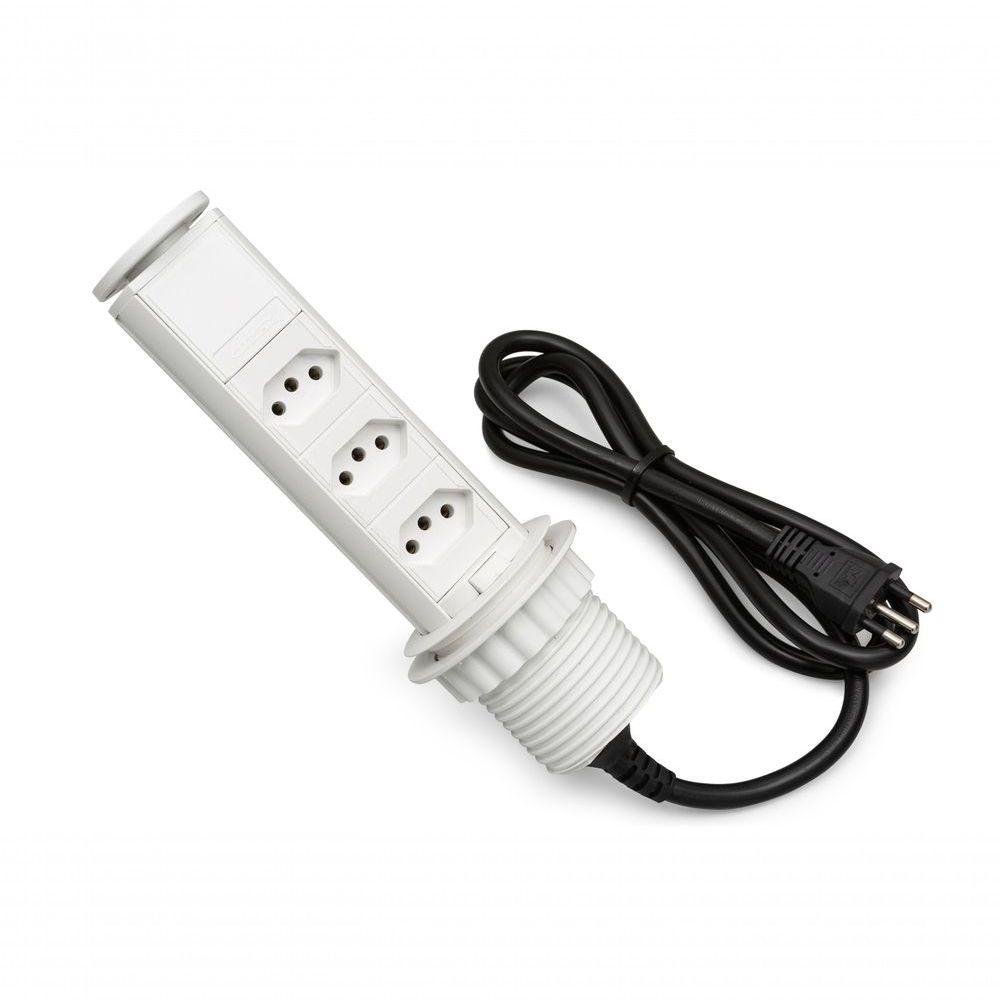 Torre de Tomada Retrátil Multiplug 3 Tomadas 20a - Branco