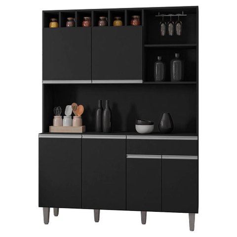 Kit Cozinha Compacta 6 Portas 130 Cm Alice Preto Reajl Moveis