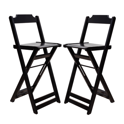 Conjunto de 2 Banquetas Bistrô Altas Dobráveis em Madeira na Cor Preta