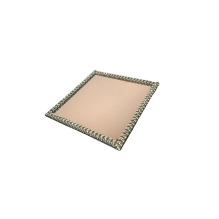 Bandeja Espelhada Rosé Quadrada com Strass 20x20cm