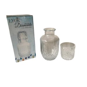 Moringa Vidro Transparente Lapidado 500ml com Copo Lyor