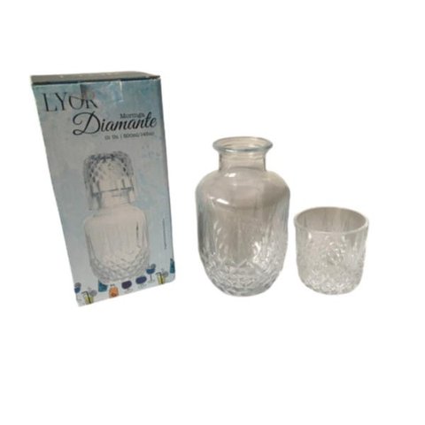 Moringa Vidro Transparente Lapidado 500ml com Copo Lyor