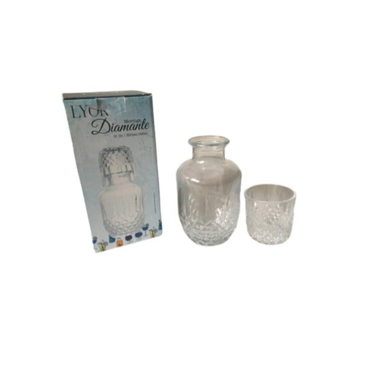 Moringa Vidro Transparente Lapidado 500ml com Copo Lyor