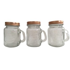 Porta Tempero Kit 3 Mini Caneca Vidro com Tampa Cobre 110ml