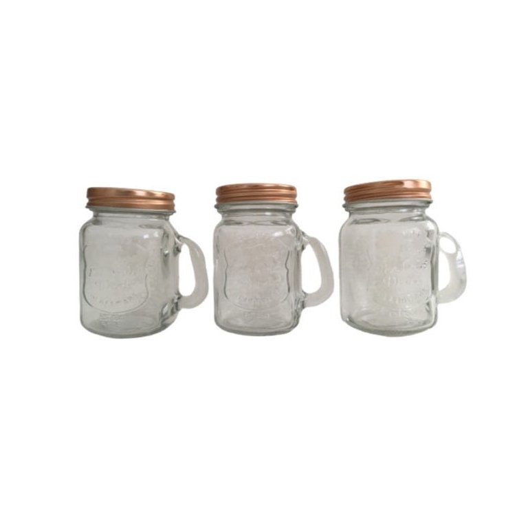 Porta Tempero Kit 3 Mini Caneca Vidro com Tampa Cobre 110ml