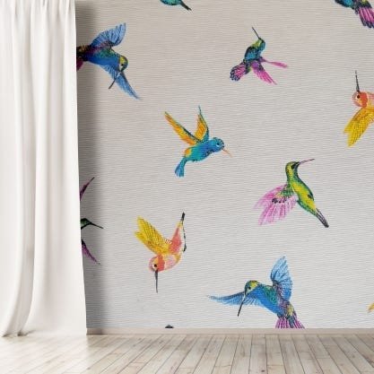 Papel de parede em TECIDO AutoColante 3D, Lavável. Rolo com 3m Alturax1,38m Largura Beija Flor - 1